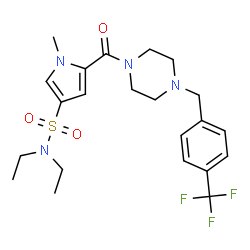 ChemSpider 2D Image | N,N-Diethyl-1-methyl-5-({4-[4-(trifluoromethyl)benzyl]-1-piperazinyl}carbonyl)-1H-pyrrole-3-sulfonamide | C22H29F3N4O3S