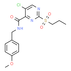 ChemSpider 2D Image | 5-Chloro-N-(4-methoxybenzyl)-2-(propylsulfonyl)-4-pyrimidinecarboxamide | C16H18ClN3O4S