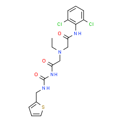 ChemSpider 2D Image | 2-[{2-[(2,6-Dichlorophenyl)amino]-2-oxoethyl}(ethyl)amino]-N-[(2-thienylmethyl)carbamoyl]acetamide | C18H20Cl2N4O3S