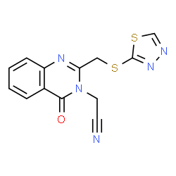 ChemSpider 2D Image | {4-Oxo-2-[(1,3,4-thiadiazol-2-ylsulfanyl)methyl]-3(4H)-quinazolinyl}acetonitrile | C13H9N5OS2