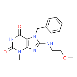 ChemSpider 2D Image | 7-Benzyl-8-(2-methoxy-ethylamino)-3-methyl-3,7-dihydro-purine-2,6-dione | C16H19N5O3