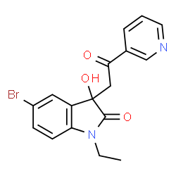ChemSpider 2D Image | 5-Bromo-1-ethyl-3-hydroxy-3-[2-oxo-2-(3-pyridinyl)ethyl]-1,3-dihydro-2H-indol-2-one | C17H15BrN2O3