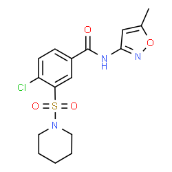 ChemSpider 2D Image | 4-Chloro-N-(5-methyl-1,2-oxazol-3-yl)-3-(1-piperidinylsulfonyl)benzamide | C16H18ClN3O4S