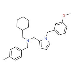 ChemSpider 2D Image | 1-Cyclohexyl-N-{[1-(3-methoxybenzyl)-1H-pyrrol-2-yl]methyl}-N-(4-methylbenzyl)methanamine | C28H36N2O