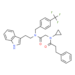 ChemSpider 2D Image | N-Cyclopropyl-N-(2-{[2-(1H-indol-3-yl)ethyl][4-(trifluoromethyl)benzyl]amino}-2-oxoethyl)-3-phenylpropanamide | C32H32F3N3O2