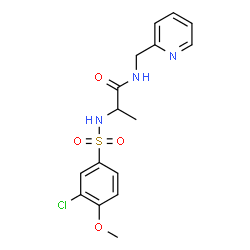 ChemSpider 2D Image | N~2~-[(3-Chloro-4-methoxyphenyl)sulfonyl]-N-(2-pyridinylmethyl)alaninamide | C16H18ClN3O4S