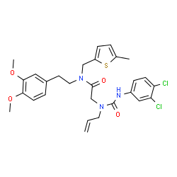 ChemSpider 2D Image | N~2~-Allyl-N~2~-[(3,4-dichlorophenyl)carbamoyl]-N-[2-(3,4-dimethoxyphenyl)ethyl]-N-[(5-methyl-2-thienyl)methyl]glycinamide | C28H31Cl2N3O4S