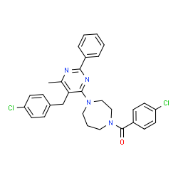 ChemSpider 2D Image | {4-[5-(4-Chlorobenzyl)-6-methyl-2-phenyl-4-pyrimidinyl]-1,4-diazepan-1-yl}(4-chlorophenyl)methanone | C30H28Cl2N4O