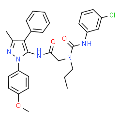 ChemSpider 2D Image | N~2~-[(3-Chlorophenyl)carbamoyl]-N-[1-(4-methoxyphenyl)-3-methyl-4-phenyl-1H-pyrazol-5-yl]-N~2~-propylglycinamide | C29H30ClN5O3