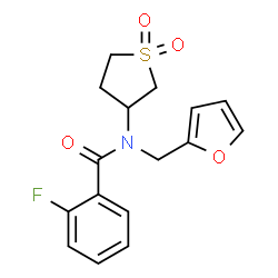 ChemSpider 2D Image | N-(1,1-Dioxidotetrahydro-3-thiophenyl)-2-fluoro-N-(2-furylmethyl)benzamide | C16H16FNO4S