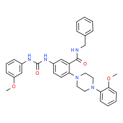 ChemSpider 2D Image | N-Benzyl-5-{[(3-methoxyphenyl)carbamoyl]amino}-2-[4-(2-methoxyphenyl)-1-piperazinyl]benzamide | C33H35N5O4
