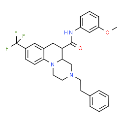 ChemSpider 2D Image | N-(3-Methoxyphenyl)-3-(2-phenylethyl)-8-(trifluoromethyl)-2,3,4,4a,5,6-hexahydro-1H-pyrazino[1,2-a]quinoline-5-carboxamide | C29H30F3N3O2