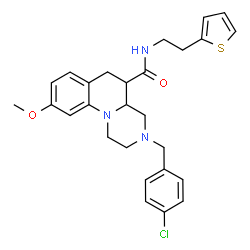 ChemSpider 2D Image | 3-(4-Chlorobenzyl)-9-methoxy-N-[2-(2-thienyl)ethyl]-2,3,4,4a,5,6-hexahydro-1H-pyrazino[1,2-a]quinoline-5-carboxamide | C27H30ClN3O2S