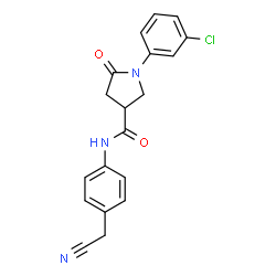 ChemSpider 2D Image | 1-(3-Chlorophenyl)-N-[4-(cyanomethyl)phenyl]-5-oxo-3-pyrrolidinecarboxamide | C19H16ClN3O2