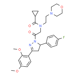 ChemSpider 2D Image | N-{2-[3-(2,4-Dimethoxyphenyl)-5-(4-fluorophenyl)-4,5-dihydro-1H-pyrazol-1-yl]-2-oxoethyl}-N-[2-(4-morpholinyl)ethyl]cyclopropanecarboxamide | C29H35FN4O5
