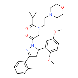 ChemSpider 2D Image | N-{2-[5-(2,5-Dimethoxyphenyl)-3-(2-fluorophenyl)-4,5-dihydro-1H-pyrazol-1-yl]-2-oxoethyl}-N-[2-(4-morpholinyl)ethyl]cyclopropanecarboxamide | C29H35FN4O5