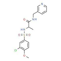 ChemSpider 2D Image | N~2~-[(3-Chloro-4-methoxyphenyl)sulfonyl]-N-(3-pyridinylmethyl)alaninamide | C16H18ClN3O4S