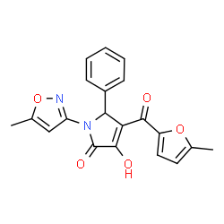 ChemSpider 2D Image | 3-Hydroxy-4-(5-methyl-2-furoyl)-1-(5-methyl-1,2-oxazol-3-yl)-5-phenyl-1,5-dihydro-2H-pyrrol-2-one | C20H16N2O5