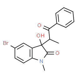 ChemSpider 2D Image | 5-Bromo-3-hydroxy-1-methyl-3-(1-oxo-1-phenyl-2-propanyl)-1,3-dihydro-2H-indol-2-one | C18H16BrNO3