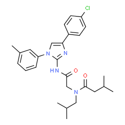ChemSpider 2D Image | N-(2-{[4-(4-Chlorophenyl)-1-(3-methylphenyl)-1H-imidazol-2-yl]amino}-2-oxoethyl)-N-isobutyl-3-methylbutanamide | C27H33ClN4O2