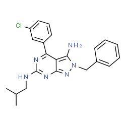 ChemSpider 2D Image | 2-Benzyl-4-(3-chlorophenyl)-N~6~-isobutyl-2H-pyrazolo[3,4-d]pyrimidine-3,6-diamine | C22H23ClN6