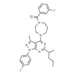 ChemSpider 2D Image | (3-Fluorophenyl){4-[1-(4-fluorophenyl)-3-methyl-6-(2-pentanyl)-1H-pyrazolo[3,4-d]pyrimidin-4-yl]-1,4-diazepan-1-yl}methanone | C29H32F2N6O