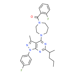 ChemSpider 2D Image | (2-Fluorophenyl){4-[1-(4-fluorophenyl)-3-methyl-6-(2-pentanyl)-1H-pyrazolo[3,4-d]pyrimidin-4-yl]-1,4-diazepan-1-yl}methanone | C29H32F2N6O