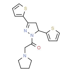 ChemSpider 2D Image | 1-(3,5-Di-thiophen-2-yl-4,5-dihydro-pyrazol-1-yl)-2-pyrrolidin-1-yl-ethanone | C17H19N3OS2