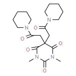 ChemSpider 2D Image | 1,3-Dimethyl-5,5-bis-(2-oxo-2-piperidin-1-yl-ethyl)-pyrimidine-2,4,6-trione | C20H30N4O5
