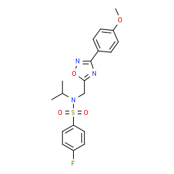 ChemSpider 2D Image | 4-Fluoro-N-isopropyl-N-{[3-(4-methoxyphenyl)-1,2,4-oxadiazol-5-yl]methyl}benzenesulfonamide | C19H20FN3O4S