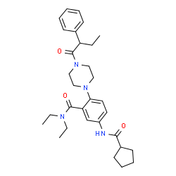 ChemSpider 2D Image | 5-[(Cyclopentylcarbonyl)amino]-N,N-diethyl-2-[4-(2-phenylbutanoyl)-1-piperazinyl]benzamide | C31H42N4O3