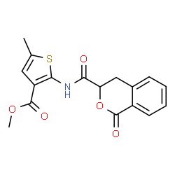 ChemSpider 2D Image | Methyl 5-methyl-2-{[(1-oxo-3,4-dihydro-1H-isochromen-3-yl)carbonyl]amino}-3-thiophenecarboxylate | C17H15NO5S