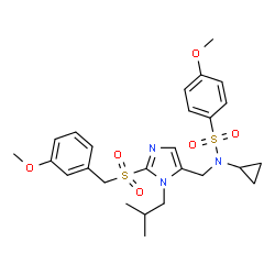 ChemSpider 2D Image | N-Cyclopropyl-N-({1-isobutyl-2-[(3-methoxybenzyl)sulfonyl]-1H-imidazol-5-yl}methyl)-4-methoxybenzenesulfonamide | C26H33N3O6S2