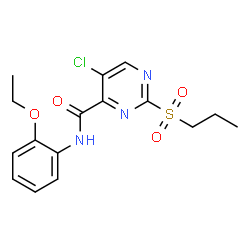 ChemSpider 2D Image | 5-Chloro-N-(2-ethoxyphenyl)-2-(propylsulfonyl)-4-pyrimidinecarboxamide | C16H18ClN3O4S