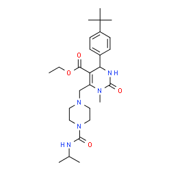 ChemSpider 2D Image | Ethyl 6-{[4-(isopropylcarbamoyl)-1-piperazinyl]methyl}-1-methyl-4-[4-(2-methyl-2-propanyl)phenyl]-2-oxo-1,2,3,4-tetrahydro-5-pyrimidinecarboxylate | C27H41N5O4