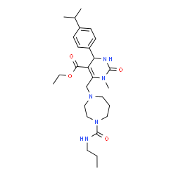 ChemSpider 2D Image | Ethyl 4-(4-isopropylphenyl)-1-methyl-2-oxo-6-{[4-(propylcarbamoyl)-1,4-diazepan-1-yl]methyl}-1,2,3,4-tetrahydro-5-pyrimidinecarboxylate | C27H41N5O4