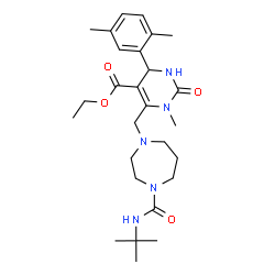 ChemSpider 2D Image | Ethyl 4-(2,5-dimethylphenyl)-1-methyl-6-({4-[(2-methyl-2-propanyl)carbamoyl]-1,4-diazepan-1-yl}methyl)-2-oxo-1,2,3,4-tetrahydro-5-pyrimidinecarboxylate | C27H41N5O4