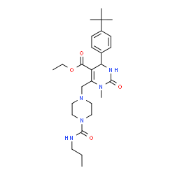 ChemSpider 2D Image | Ethyl 1-methyl-4-[4-(2-methyl-2-propanyl)phenyl]-2-oxo-6-{[4-(propylcarbamoyl)-1-piperazinyl]methyl}-1,2,3,4-tetrahydro-5-pyrimidinecarboxylate | C27H41N5O4