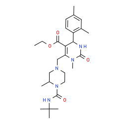 ChemSpider 2D Image | Ethyl 4-(2,4-dimethylphenyl)-1-methyl-6-({3-methyl-4-[(2-methyl-2-propanyl)carbamoyl]-1-piperazinyl}methyl)-2-oxo-1,2,3,4-tetrahydro-5-pyrimidinecarboxylate | C27H41N5O4
