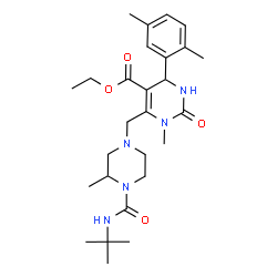 ChemSpider 2D Image | Ethyl 4-(2,5-dimethylphenyl)-1-methyl-6-({3-methyl-4-[(2-methyl-2-propanyl)carbamoyl]-1-piperazinyl}methyl)-2-oxo-1,2,3,4-tetrahydro-5-pyrimidinecarboxylate | C27H41N5O4