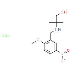 ChemSpider 2D Image | 2-[(2-Methoxy-5-nitrobenzyl)amino]-2-methyl-1-propanol hydrochloride (1:1) | C12H19ClN2O4