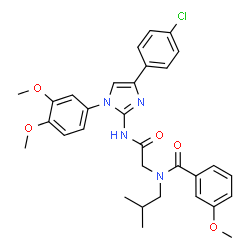 ChemSpider 2D Image | N-(2-{[4-(4-Chlorophenyl)-1-(3,4-dimethoxyphenyl)-1H-imidazol-2-yl]amino}-2-oxoethyl)-N-isobutyl-3-methoxybenzamide | C31H33ClN4O5