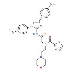 ChemSpider 2D Image | N-(2-{[1,4-Bis(4-methoxyphenyl)-1H-imidazol-2-yl]amino}-2-oxoethyl)-N-[2-(4-morpholinyl)ethyl]-2-thiophenecarboxamide | C30H33N5O5S