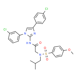 ChemSpider 2D Image | N-[1-(3-Chlorophenyl)-4-(4-chlorophenyl)-1H-imidazol-2-yl]-N~2~-isobutyl-N~2~-[(4-methoxyphenyl)sulfonyl]glycinamide | C28H28Cl2N4O4S