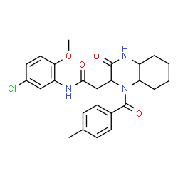 ChemSpider 2D Image | N-(5-Chloro-2-methoxyphenyl)-2-[1-(4-methylbenzoyl)-3-oxodecahydro-2-quinoxalinyl]acetamide | C25H28ClN3O4