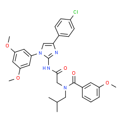 ChemSpider 2D Image | N-(2-{[4-(4-Chlorophenyl)-1-(3,5-dimethoxyphenyl)-1H-imidazol-2-yl]amino}-2-oxoethyl)-N-isobutyl-3-methoxybenzamide | C31H33ClN4O5