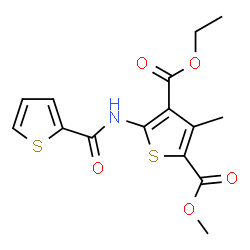 ChemSpider 2D Image | 4-Ethyl 2-methyl 3-methyl-5-[(2-thienylcarbonyl)amino]-2,4-thiophenedicarboxylate | C15H15NO5S2