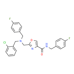 ChemSpider 2D Image | 2-{[(2-Chlorobenzyl)(4-fluorobenzyl)amino]methyl}-N-(4-fluorobenzyl)-1,3-oxazole-4-carboxamide | C26H22ClF2N3O2