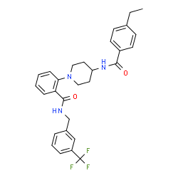 ChemSpider 2D Image | 2-{4-[(4-Ethylbenzoyl)amino]-1-piperidinyl}-N-[3-(trifluoromethyl)benzyl]benzamide | C29H30F3N3O2