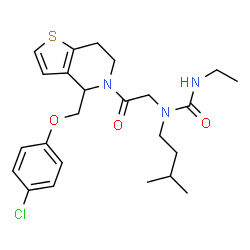 ChemSpider 2D Image | 1-(2-{4-[(4-Chlorophenoxy)methyl]-6,7-dihydrothieno[3,2-c]pyridin-5(4H)-yl}-2-oxoethyl)-3-ethyl-1-(3-methylbutyl)urea | C24H32ClN3O3S